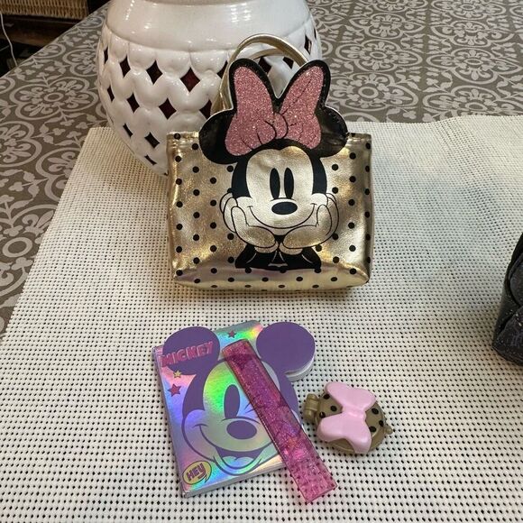 Disney Real Littles 2 Pc‎ Lot Minnie Gold Handbag & Purple Shimmer Backpack - Picture 2 of 7